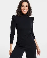 I.n.c. International Concepts Women's Mock-Neck Puff-Sleeve Top