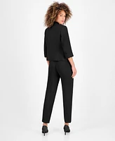 Kasper Petite Stretch-Crepe Zipper-Pocket Open-Front Cuffed Blazer