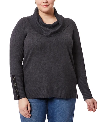 Melissa Paige Plus Size Contrast-Cuff Cowlneck Sweater
