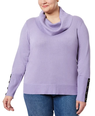 Melissa Paige Plus Size Contrast-Cuff Cowlneck Sweater
