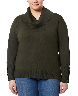 Melissa Paige Plus Size Contrast-Cuff Cowlneck Sweater