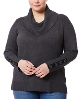 Melissa Paige Plus Size Contrast-Cuff Cowlneck Sweater