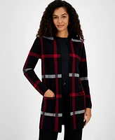 Kasper Women's Windowpane Open-Front Cardigan