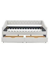 Simplie Fun Upholstered Daybed with Drawers, Button Back & Copper Nail Arms