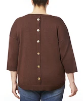 Melissa Paige Plus Button-Back Dropped-Shoulder Sweater
