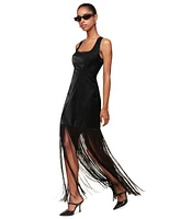 Avec Les Filles Women's Square-Neck Fringe-Trim Dress