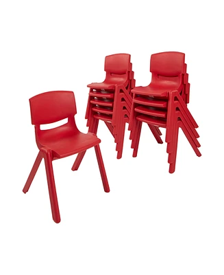 ECR4Kids 12in Plastic School Stack Chair, Red, 10-Piece