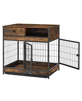 Streamdale Furniture Furniture Dog Cage Crate with Double Doors, Rustic Brown,31.5"WX22.64"DX30.59"H