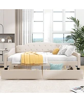 Streamdale Furniture Full Size Upholstered Tufted Daybed With Two Drawers