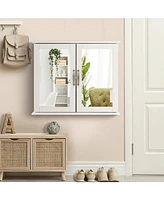 Skonyon 2-Tier Bathroom Wall-Mounted Mirror Storage Cabinet with Handles