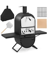 Sugift Outdoor Pizza Oven with 600D Oxford Fabric Cover 12 Inch Pizza Stone and Cooking Grill