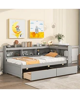 Streamdale Furniture Twin Bed With L-Shaped Bookcases, Drawers, Grey