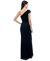 Eliza J Petite One-Shoulder Stretch-Velvet Gown