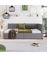 Streamdale Furniture Twin Size Daybed with Storage Drawers, Gray Linen