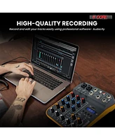 5 Core Audio Interface Mixer 4 Channel Pc Xlr Bluetooth Usb Dj Music Podcast Karaoke Sound Board