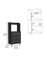 Streamdale Furniture Kitchen Cart Totti, Double Door Cabinet, One Open Shelf, Two Interior Shelves, Black Wengue Finish