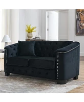 Classic Velvet 3-Person Chesterfield Sofa with Nailhead Trim