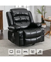 Streamdale Furniture Black Swivel Rocker Recliner with Massage, Heat & Usb Charge