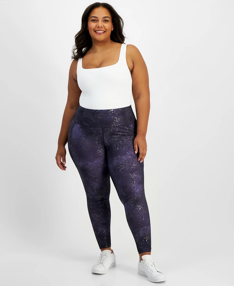 Id Ideology Plus Midnight Foil 7/8 Leggings, Created by Macy's