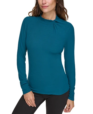 Marc New York Women's Ribbed Twist-Neck Pullover Top