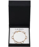 Lauren Ralph Gold-Tone Square Stone & Fine Chain Link Bracelet