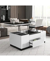 Streamdale Furniture Modern Lift Top Glass Coffee Table With Drawers & Storage Multifunction Table