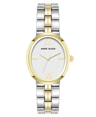 Anne Klein Women's Quartz Minimalist Oval Two-Tone Alloy Metal Bracelet Watch, 26mm - Silver-Tone/Gold