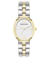 Anne Klein Women's Quartz Minimalist Oval Two-Tone Alloy Metal Bracelet Watch, 26mm - Silver-Tone/Gold