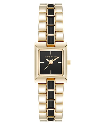 Anne Klein Women's Quartz Petite Black Enamel Center Link Gold-Tone Alloy Metal Bracelet Watch, 17.5mm