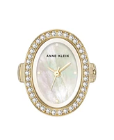 Anne Klein Women's Quartz Mother of Pearl and Gold-Tone Alloy Metal Ring Watch, 17mm