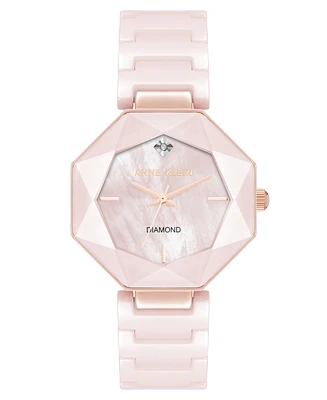 Anne Klein Women's Quartz Pink Octagonal Ceramic Watch, 32mm