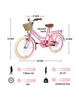 20" Girls Bike with Basket for 7-10 Year Olds