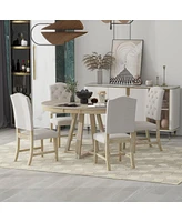 Streamdale Furniture Retro 5-Piece Dining Set with Round Table & Upholstered Chairs