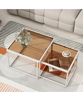 Streamdale Furniture Adjustable 2-Tier Coffee Table Set with Glass Top & Metal Frame