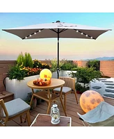 Streamdale Furniture Solar Led Patio Umbrella: Crank, Tilt, 10x6.5 ft