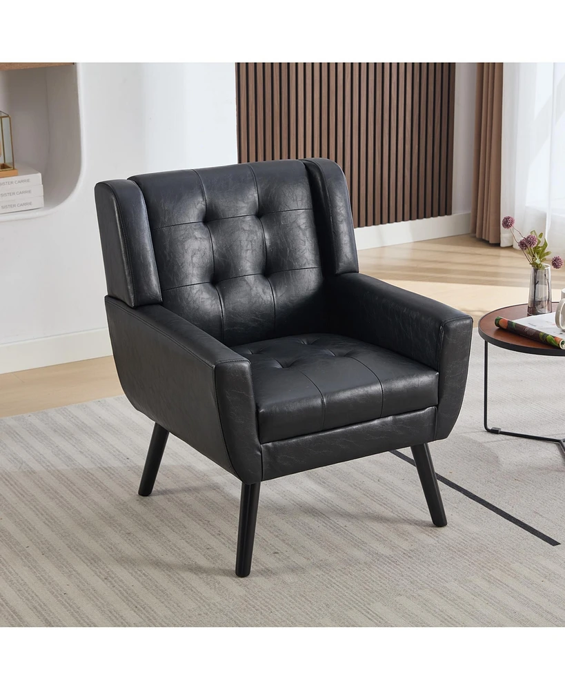 Simplie Fun Modern Pu Leather Accent Chair with Black Legs