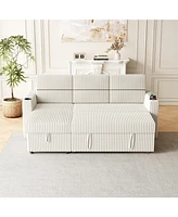 Simplie Fun 85" Corduroy Sofa Bed with Storage, Usb Charging, and Cup Holders