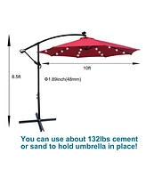 Simplie Fun 10 Ft Outdoor Patio Umbrella Solar Powered Led Lighted 8 Ribs Umbrella With Crank