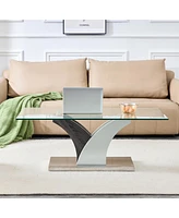 Simplie Fun Modern Dining Table with Tempered Glass and Artistic Mdf Legs