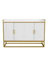 Streamdale Furniture Modern Kitchen Buffet Storage Cabinet Cupboard White Gloss With Metal Legs For Living Room Kitchen