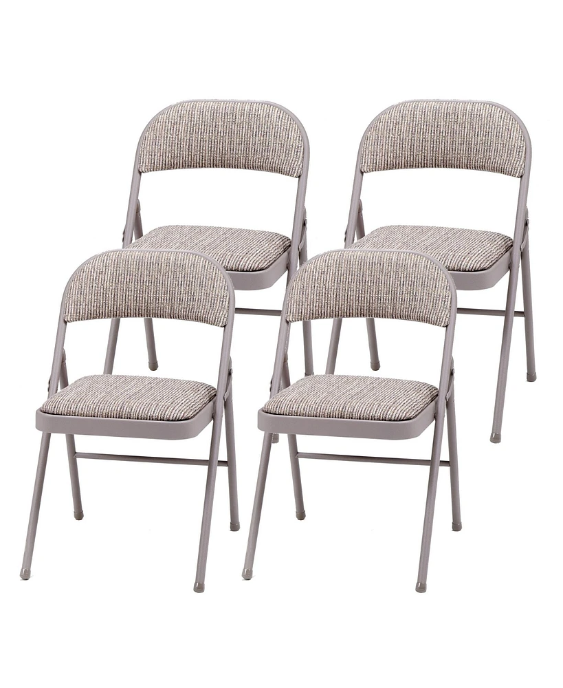 Meco Sudden Comfort Deluxe Metal Fabric Padded Folding Chair Set, Gray (4 Pack)