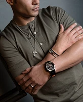Bulova Marc Anthony Men's Orange Leather Box Link Chain Bracelet in Sterling Silver-Plate, BVB1130-orsna