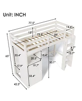 Simplie Fun Twin Loft Bed With Wardrobe, Storage Shelves And Ladder, White