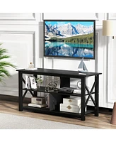 Gymax Modern Entertainment Center Farmhouse Tv Stand for Tv's up to 55''w/ Open Shelves White
