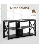 Gymax Modern Entertainment Center Farmhouse Tv Stand for Tv's up to 55''w/ Open Shelves White