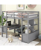 Streamdale Furniture Twin Size Loft Bed With Built-In Desk With Two Drawers, And Storage Shelves And Drawers, White