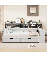 Streamdale Furniture Wooden Daybed with Storage Shelves, Drawers, and Desk