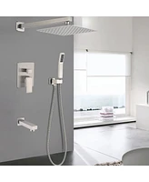 Streamdale Furniture Brushed Nickel Shower System 12 Inch Brass Bathroom Deluxe Rain Mixed Shower Combination Set