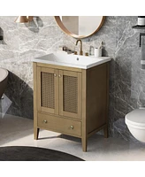 Streamdale Furniture Rattan Bathroom Vanity with Storage Cabinet