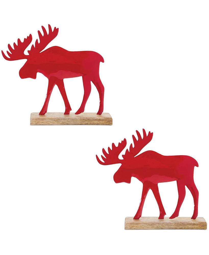 Slickblue Set of 2 Moose on Base Ornaments for Rustic Holiday Decor